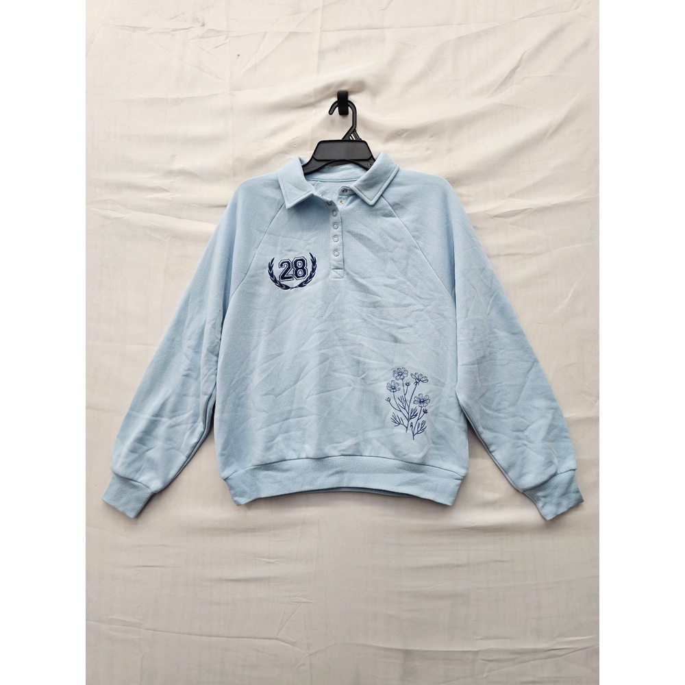 Zoe + Liv Womens NYC Flower Market Collared Snap Sweatshirt Blue Size XXS